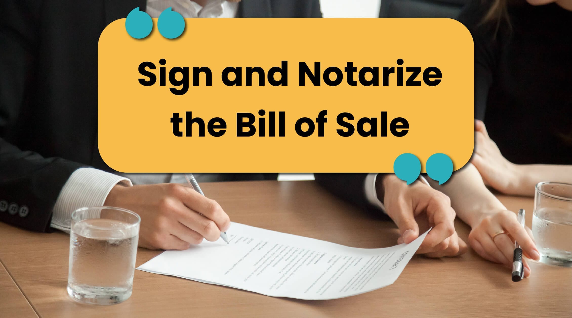 Sign and Notarize the Bill of Sale-01 (1) A collection of documents related to vehicle sales, including a title, bill of sale, and identification. The text "Prepare Identification and Documents" highlights this crucial step in the process.